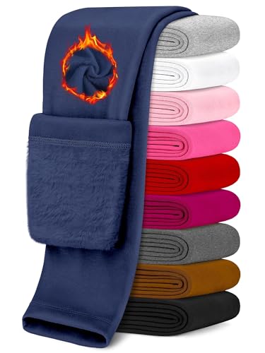 Guicizi Fleece Lined Leggings Girls Winter Fleece Pants Thick Thermal Pants for Toddler Kid Teen Soft Basic Girls Warm Leggings Full Length, Royal Blue 9-10Y