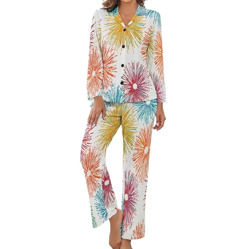 Pyjama femme ensemble deux pièces imprimé coloré col revers vêtement nuit