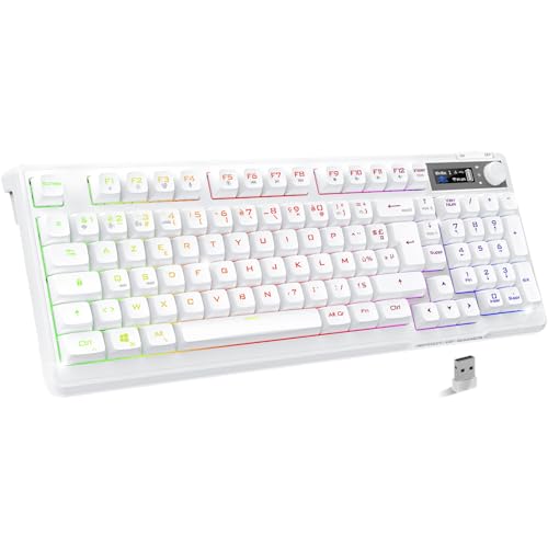 Spirit Of Gamer - Elite K60, Clavier Gamer Semi-Mécanique sans Fil Bluetooth Rechargeable, Autonomie 360h, Connexion 2.4 GHZ, Ecran LCD, 15 Effets Rétroéclairage RGB,...