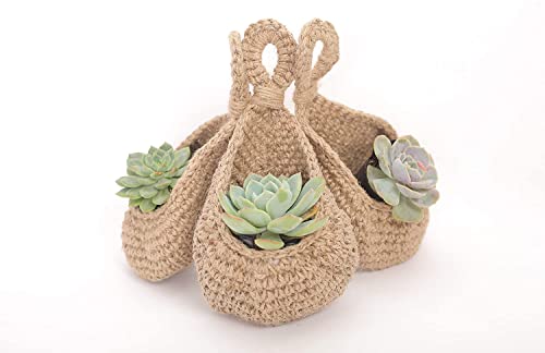 Jute Hanging Basket Wall Planters-Small Wall Planter, Teardrop Hanging Baskets For Plants Succulent Wall Decor, Hanging Herb Pot Holder 4 Inch Outside Diameter For In/Outdoor Fence Planter #TOP4
