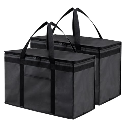 Image of NZ home Insulated Bags for Food Delivery (2XL) Grocery Shopping Cooler Bag, Pizza Delivery, Hot & Cold Catering Tote, Reusable, Foldable & Heavy Duty (2 Pack, Black)