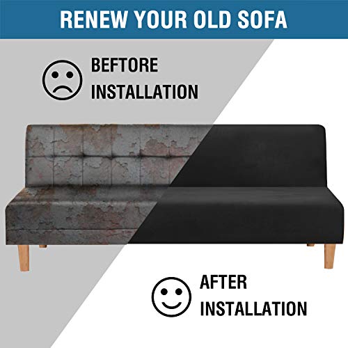 Real Velvet Futon Cover Armless Sofa Covers Sofa Bed Covers Stretch Futon Couch Cover Sofa Slipcover Furniture Protector Feature Thick Soft Cozy Velvet Fabric Form Fitted Stay In Place, Black #TOP3