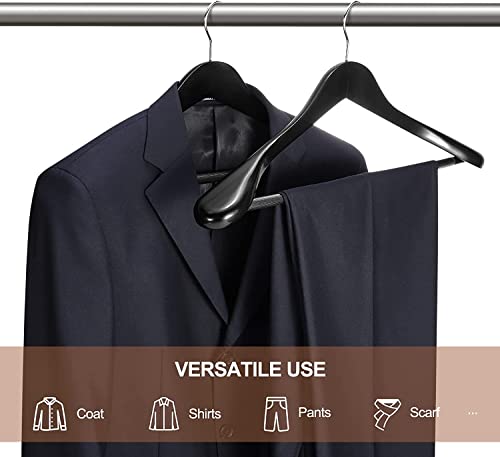 House Day High-Grade Suit Hangers, Wide Shoulder Wooden Hangers With Non Slip Pants Bar, Smooth Finish 360° Swivel Hook Solid Wood Coat Hangers For Dress, Jacket, Heavy Clothes Hanger 6 Pack (Black) #TOP5