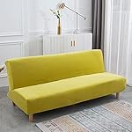 Armless Futon Slipcover Sofa Cover Stretch Velvet Folding Sofa Bed Non-Armrest Couch Furniture Protector (Velvet Grass Yellow) - Image 2