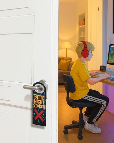 Bitte Nicht Stören Schild für Jungen 11 12 13 Jahre - 2er Set mit Metallverstärkung, Klettstoff - Coole Geschenkidee für Teenager, Jugendzimmer Deko & Gaming Zimmer Accessoire