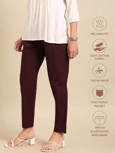 Image of TWIN BIRDS Women Cotton Straight Fit Pants | Ethnic Casual Daily Trousers