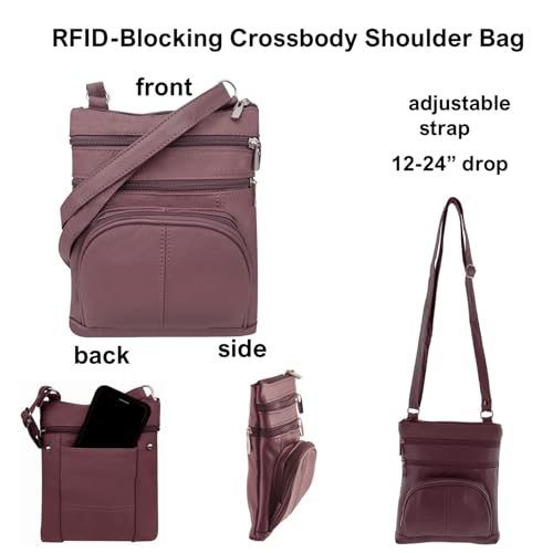 SILVERFEVER Women’s RFID-Blocking Crossbody Shoulder Bag - Top Grain Leather, Adjustable Strap, Multiple Pockets4