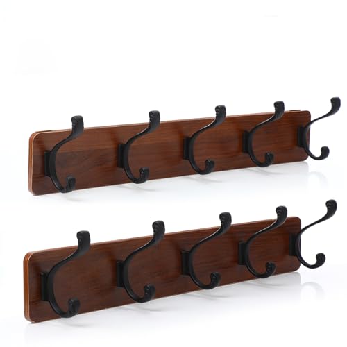 TORZCT 2PCS Coat Rack Wall Mount Coat Hooks Coat Hanger with 5 Hooks 2 Installation Over Door Hooks Wood Plank Hat Rack for Wall Hooks Hanging Coat Hat Jacketgt Mudroom Bathroom Entryway-Black