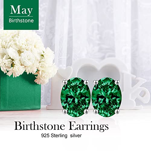 925 Sterling Silver Oval Stud Earrings For Women, Green May Birthstone Created Emerald Earrings Earrings Jewelry Mothers Valentines Day Gifts For Women Teen Girl Her Mom Girlfriend Wife Birthday #TOP1