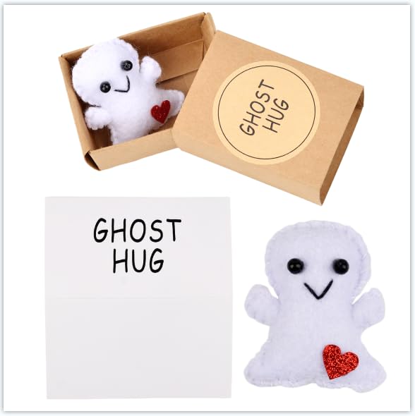 COLEESON Pocket Hug Ghost Ornament, Cute Stuff for Women, Funny Knitting Wool Ghost with Card, Christmas Stocking Filler, Cute Ghost Doll for Christmas Birthday Gift Party Decoration