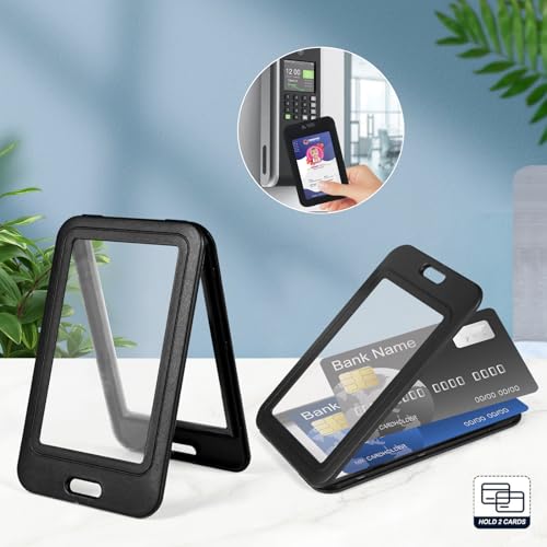 Image of Clear Double Sided Visualization Window Vertical Plastic ID Name Card Holders,Retractable Badge Reels and Lanyard,for Key Card Conference Licenses Passes Nurses Coach Employees School and Office