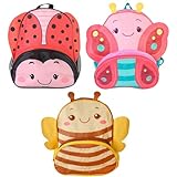 Mochila Infantil 3D Animais, 31 x 25 x 12 cm, Design Joaninha, Abelha e Borboleta, Alças Ajustáveis (Joaninha)