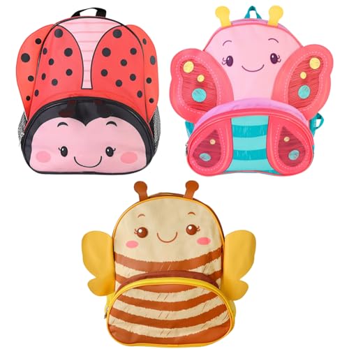Mochila Infantil 3D Animais, 31 x 25 x 12 cm, Design Joaninha, Abelha e Borboleta, Alças Ajustáveis (Abelha)