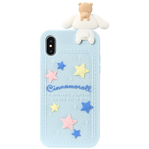 Blue Dog Puppy Luxury Designer Soft Silicone Rubberized 3D Cartoon Case for iPhone X iPhoneX 10 Cute Lovely Fresh High Fashion Kawaii Cool Japanese Gift for Teens Little Girls Women (Cinnamoroll)