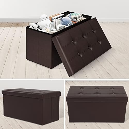 YITAHOME Faux Leather Storage Box Ottoman, Folding Toy Box Ottoman with Storage, 76X38X38cm Foot Rest Bench for Bedroom, Hallway, Living Room, Campervan,Brown