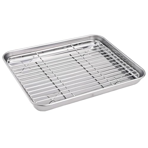 Set Plat Four Inox Rectangulaire avec Grille - Plat Inox Multifonctionnel pour Cuire Poulet, Légumes et Salades - Plat Four Résistant aux Températures Élevées Lavable en Lave-Vaisselle