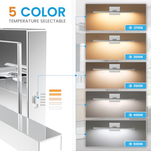 Image of VOLISUN Modern Bathroom Vanity Light 24 inch, Rotatable, 14W Dimmable 5CCT Led Bathroom Light Fixture Over Mirror, Chrome Vanity Light for Bathroom Mirror Cabinets-ETL Certificated