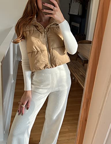 Hvewarm Womens Cropped Black Puffer Vest Lightweight Sleeveless Insulated Crop Outerwear Jacket(Khaki-L) #TOP2