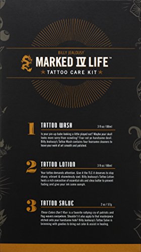 Billy Jealousy Marked IV Life Complete Tattoo Care Kit, Includes Tattoo Defining Aftercare Salve, Brightening Tattoo Wash and Moisturizing Tattoo Lotion, Travel Friendly Size