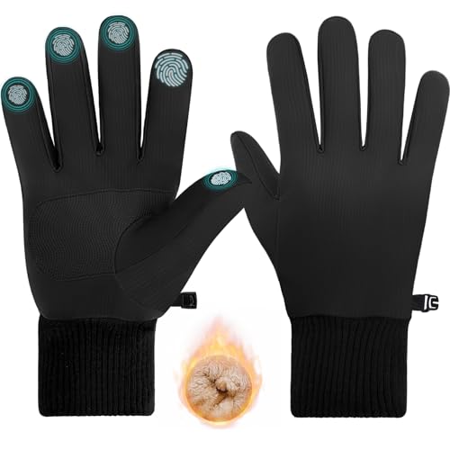 woogwin Waterproof Winter Gloves Men Thermal Warm Fleece Touchscreen Driving Bike Running Motorcycle Hiking Snow Cold Weather(BlackM)