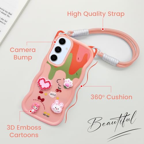 Image of Jkobi Strap Back Case Cover for Samsung Galaxy S24 FE (3D Embossed Figures | Strap Holder | 360* Soft Cushion with Camera Bump)