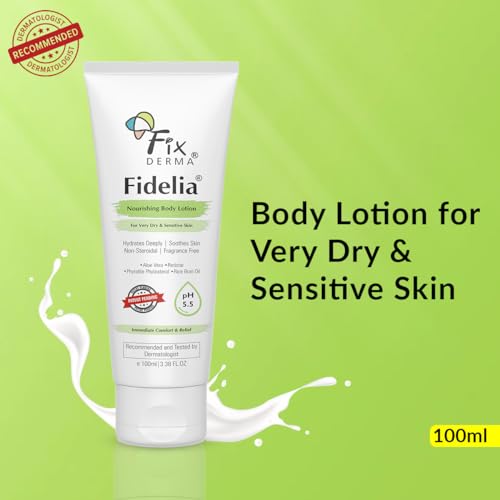 Image of Fixderma Fidelia Nourishing Body Lotion | Moisturizer for face & Body | Body lotion for Women & Men | Body Lotion for Sensitive & Very dry skin with Rice Brain Oil & Aloe vera - 100Ml