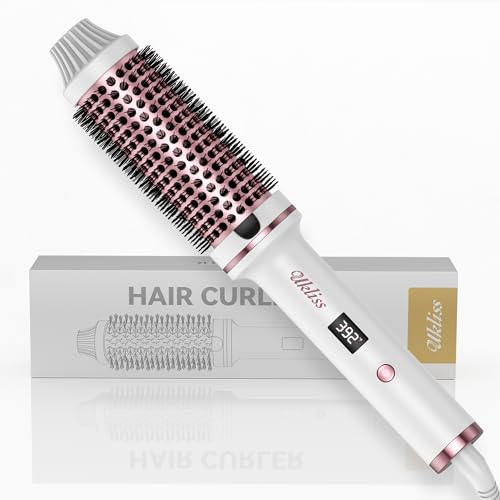 Ukliss 1.5 inch Thermal Brush, Dual Voltage Fast Heated Styling Tool for Worldwide Travel, Ceramic Barrel for Long Lasting Curls Waves & Shine (White)
