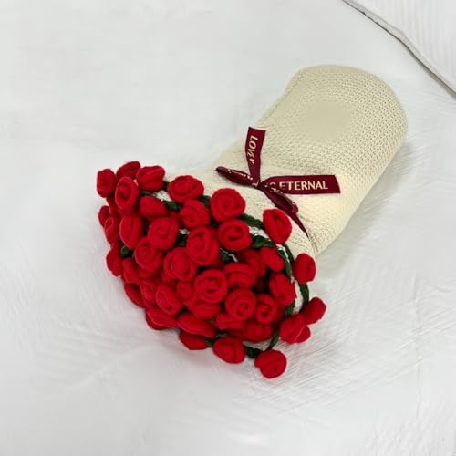 MiluFox 完成品の花束 ハンドメイド 毛布 フラワーブーケ ラグ 直径60/80/110/150cm 母の日 プレゼント バレンタイン 誕生日 ギフト 毛糸 洗濯可能 おしゃれ インテリア 丸形 毛布 寝室 ロマンチック (赤バラ+ベージュのカーペッ