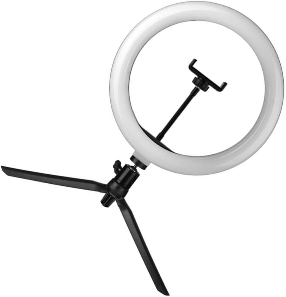 10-inch USB Makeup Light Phone Stand with Remote, 3-Color Dimmable Selfie Light Tripod Holder for Live Streaming and Photography, Black Metal Rack