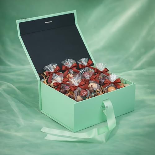Image of RBS - Foldable Gift Box with Ribbon 23 x 16 x 10cm Gift Boxes for Packaging (1 Pack) Multi-Purpose Gift Boxes for Presents Reuse Gift Packing Box Decorative Hamper Box (Minty Magic)