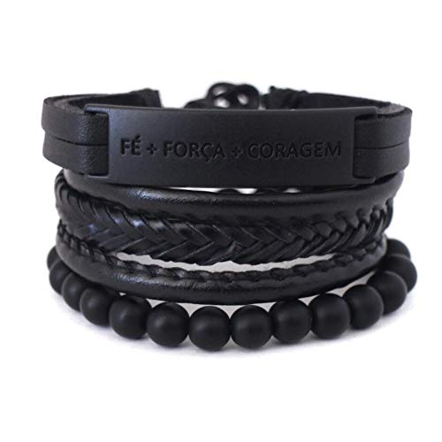 Kit de Pulseiras Fé+Força+Coragem Black