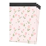 KKBESTPACK Cute Floral Poly Mailers 14.5x19, 100 Pack – Pink Tulip Designer Waterproof Self Seal Tear Resistant Shipping Bags for Small Business Packaging Supplies