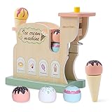 Smartwo Wooden Ice Cream Maker Toy for Toddler Girl’s Pretend Play, Playset for Kid’s Kitchen, Cart,