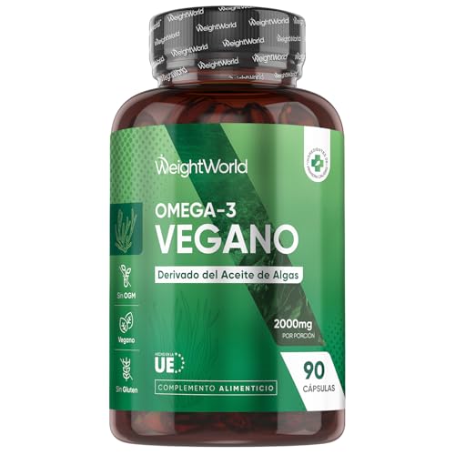 Omega 3 Vegano 2000mg de Aceite de Algas 90 Cápsulas - Aporta 600mg DHA y 300mg EPA, Perlas de Ácido Graso Omega 3 para +1 Mes de Suministro, Sin OGM