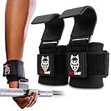 AmStaff Fitness Coppia di ganci per sollevamento pesi, colore nero, cinghie da polso da palestra con ganci in acciaio per sollevamento pesi, trazioni, stacchi, allenamento di forza e allenamento