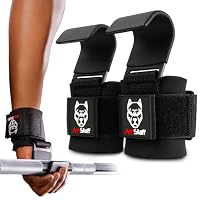 AmStaff Fitness Gewichte-Hebehaken (Paar, Schwarz) – Gym-Handgelenksschlaufen mit Stahlhaken für Gewichtheben, Pull-ups, Deadlifts, Krafttraining und Fitness-Workouts