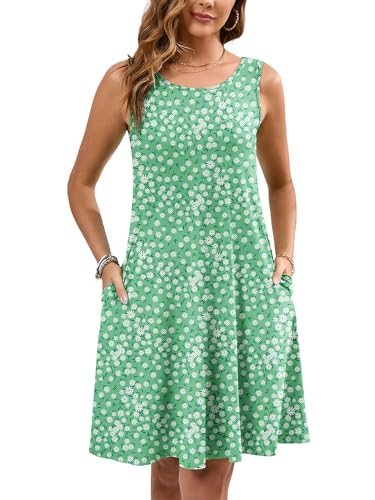 Image of Heymoments Women's Summer Sleeveless Crewneck Dresses Casual Loose Fitted Tank Sundress with Pockets, D04-fresh Daisy, L
