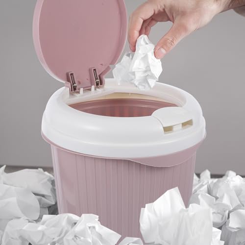 Pequeña caneca de basura plástica rosa para hogar miniatura 6