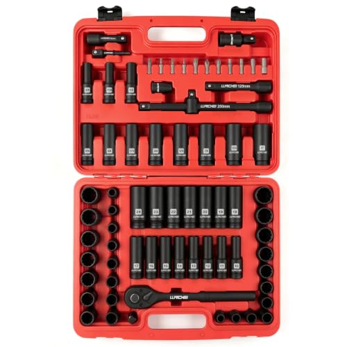 LLNDEI 1/2" Drive Socket Set 72Pcs 6 & 12-Point SAE/Metric CR-V