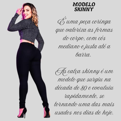 Calça Jeans Sarja Feminina Miraly Skinny, Cintura Alta, Levanta Bumbum, Tecido Macio Com Elastano Pr
