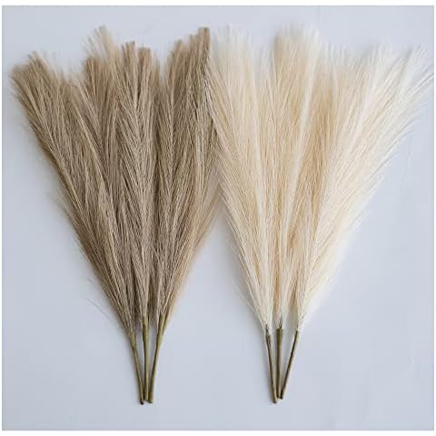 ChagoArt-Pampas Grass Decor Tall-Faux Pampas Grass Small 17"-6 Stems-Beige and Taupe-Brown-Pompas Floral-Fake Pampas Grass-Artificial Pampas Grass Vase-Dried Pampas Grass-Pompous Grass Branches Large Cover