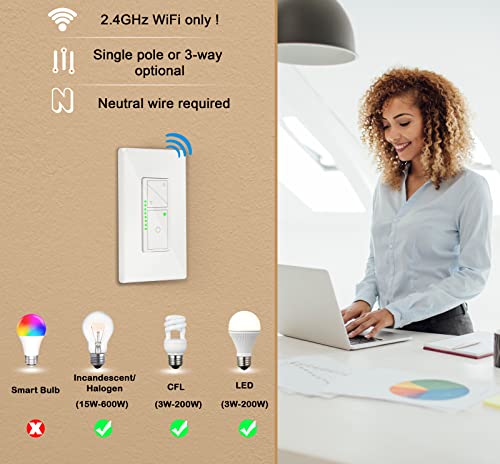 Cloudy Bay CBLD005WH Smart Dimmer Switch,Smart Wifi Light Switch,Works With Alexa And Google Home thumb #1