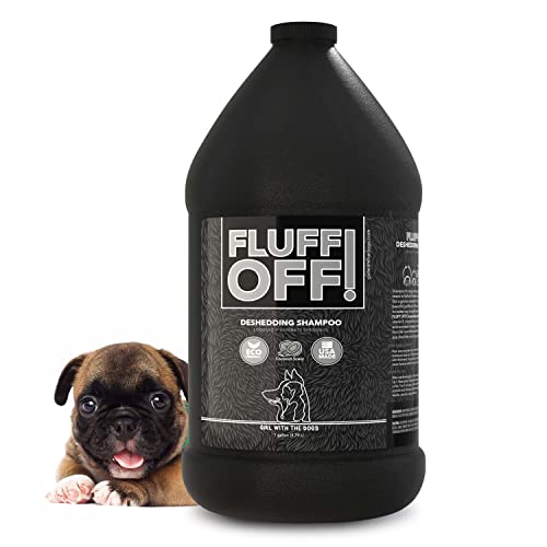 Fluff Off! by Girl With The Dogs Natural Deshedding Dog & Cat Shampoo 1 Gal Made in USA 8 Wks+