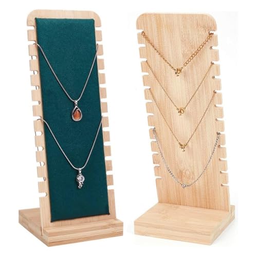 LATRAT Espositore in legno per collane, portagioielli con 12 slot per collane e bracciali con ciondolo, verde