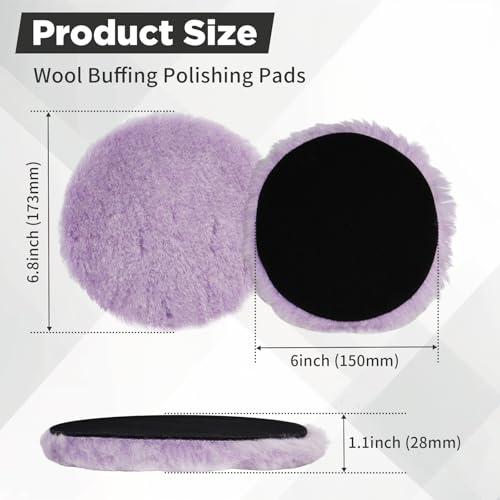 Image of Autolock 6 inch Buffing Polishing Pads, 2Pcs 6 Inch (150mm) Wool Polishing Pads, Buffing Pads Set with Hook and Loop for Car Polisher, Polishing and Buffing（Purple）