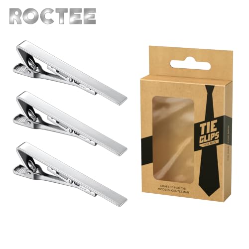 Roctee Tie Clip, Men's Tie Bar For Regular And Narrow Ties, 3 Pack, Silver by Roctee - Image 6