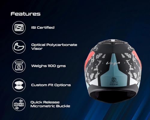Image of Vega Edge DX US Army Full Face Motorcycle Helmet with Matte Shell, Shock Absorbing Liner, Comfortable Interior, Ventilated Fit, Aerodynamic Build, and Trendy Dull Black Red Finish Dull Black Red-L