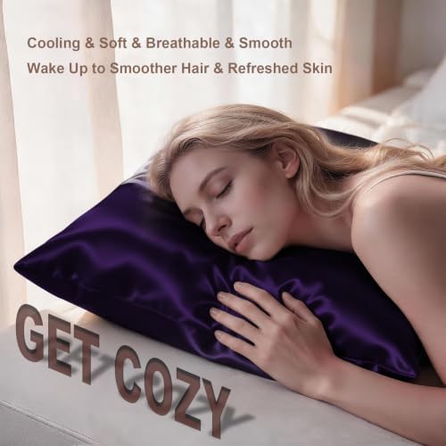 Image of LYSHIN Silk Pillow Cases 2 Pack Queen Size with Zipper, Purple | 19 Momme Mulberry Silk Pillowcase for Skin and Hair, Anti-Acne, Hypoallergenic, Cooling, Beauty Sleep, Gifts for Women