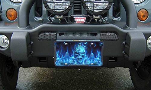 Beabes Blue Fire Skull Front License Plate Cover,Angry Skeleton In The Burning Fire Decorative License Plates For Car,Aluminum Novelty Auto Car Tag Vanity Plates Gift For Men Women 6X12 Inch #TOP5