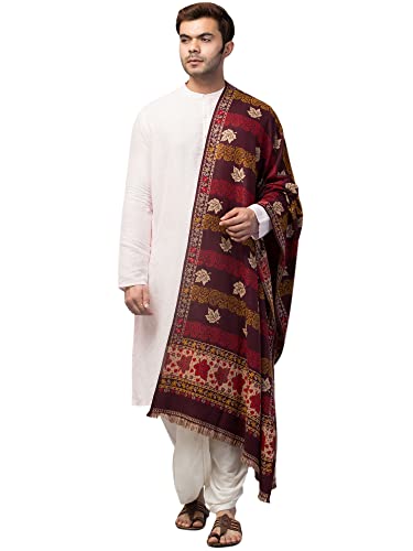 Image of tweedle Jamawar Weave,Woolen Shawl /Stole /Lohi for Men, Reversible Chinar Patta Design Shawl (40 x 80 inches)